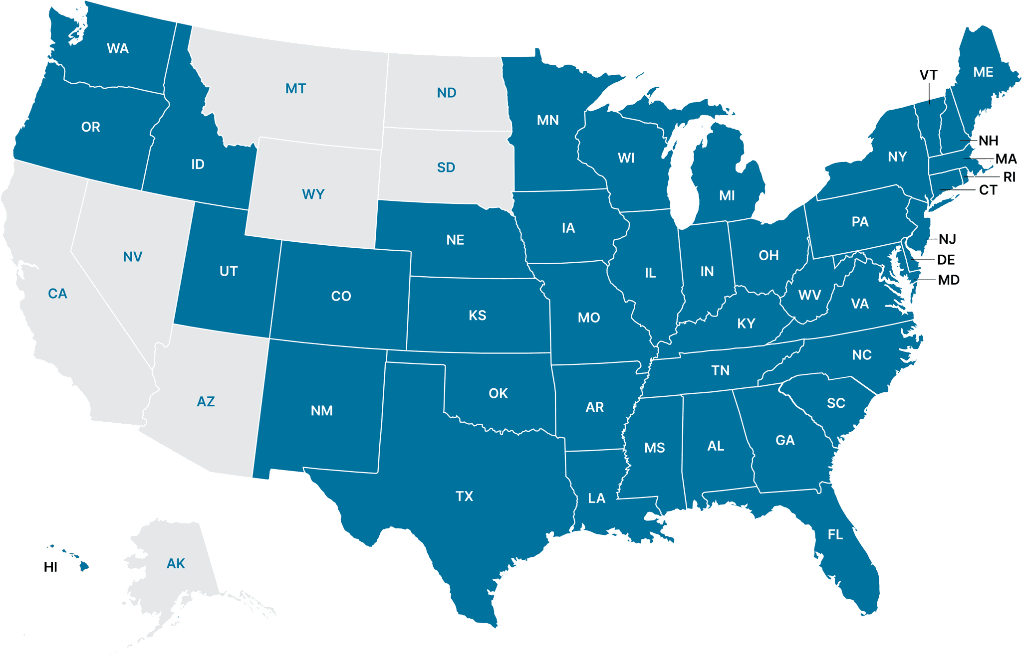 Map of 42 lending states